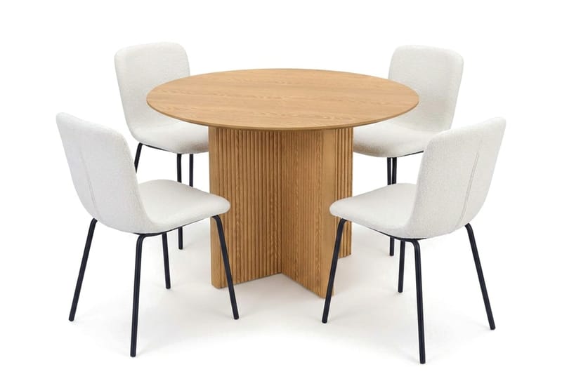Edda spisegruppe rund 110 cm Eg med 4 Katy spisestole - Eg - Møbler - Borde - Spisebordssæt