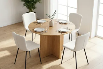 Edda spisegruppe rund 110 cm Eg med 4 Katy spisestole - Eg - Møbler - Borde - Spisebordssæt