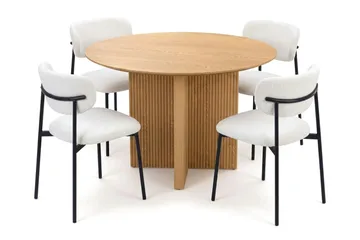 Edda spisegruppe rund 110 cm eg med 4 Lucy spisestole - Eg - Møbler - Borde - Spisebordssæt