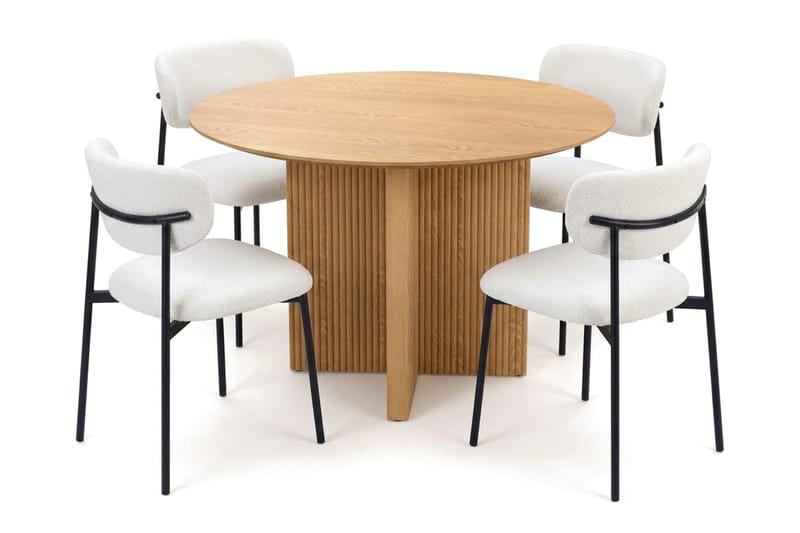 Edda spisegruppe rund 110 cm eg med 4 Lucy spisestole - Eg - Møbler - Borde - Spisebordssæt