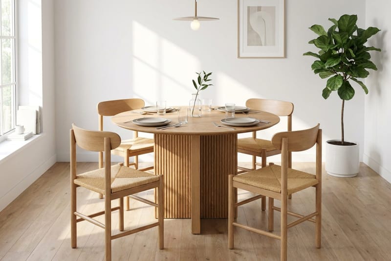Edda spisegruppe rund 110 cm eg med 4 Malte spisestole - Møbler - Borde - Spisebordssæt
