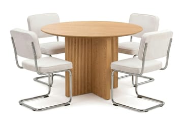 Edda spisegruppe rund 110 cm eg med 4 Milva spisebordsstole - Eg - Møbler - Borde - Spisebordssæt