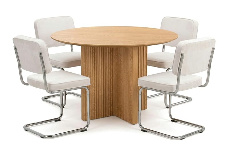 Edda spisegruppe rund 110 cm eg med 4 Milva spisestole - Eg - Møbler - Borde - Spisebordssæt