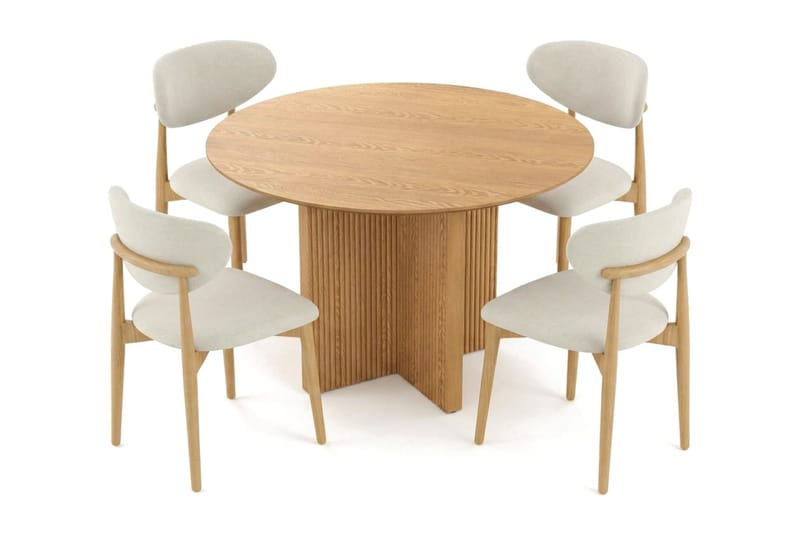 Edda spisegruppe rund 110 cm eg med 4 Molly spisebordsstole - Eg - Møbler - Borde - Spisebordssæt