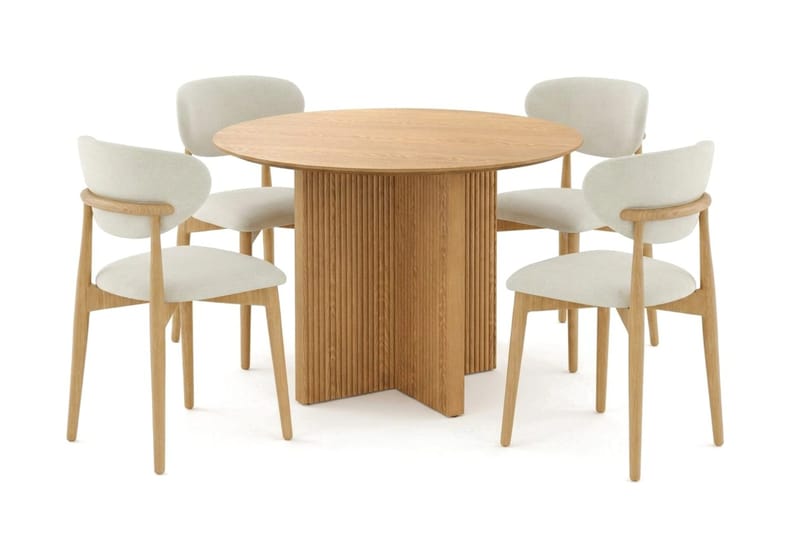 Edda spisegruppe rund 110 cm eg med 4 Molly spisebordsstole, Eg