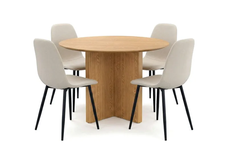Edda spisegruppe rund 110 cm eg med 4 Nibe spisestole, Eg