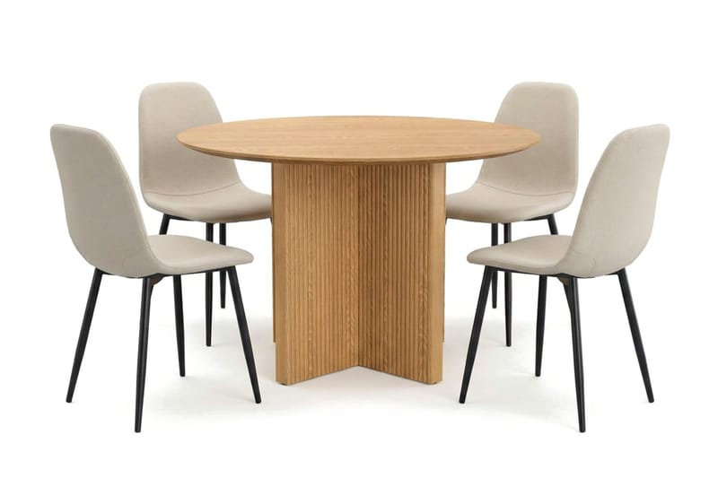 Edda spisegruppe rund 110 cm eg med 4 Nibe spisestole - Eg - Møbler - Borde - Spisebordssæt