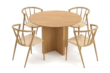 Edda spisegruppe rund 110 cm Eg med 4 Winston spisestole - Eg - Møbler - Borde - Spisebordssæt