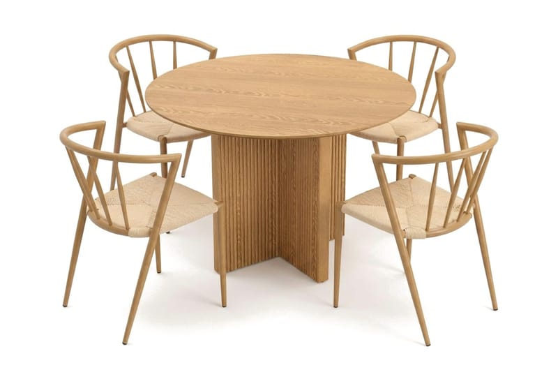 Edda spisegruppe rund 110 cm Eg med 4 Winston spisestole - Eg - Møbler - Borde - Spisebordssæt