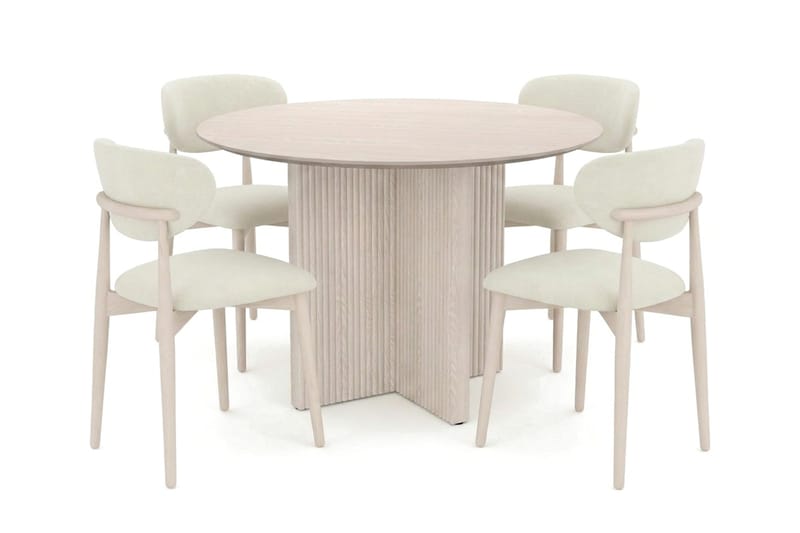 Edda spisegruppe rund 110 cm hvidlaseret med 4 Molly spisebordsstole, Hvidlaseret