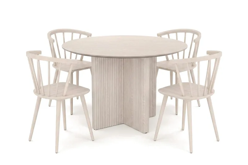 Edda spisegruppe rund 110 cm Hvidlaseret med 4 Tyrö spisestole, Hvidlaseret