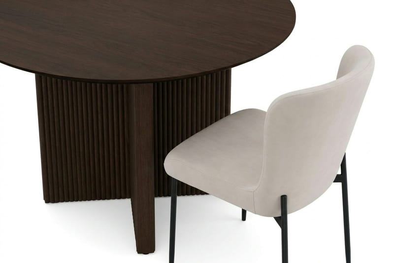 Edda Spisegruppe Rund 110 cm Røget Eg med 4 Elsie Spisestole - Røget Eg/Beige - Møbler - Borde - Spisebordssæt
