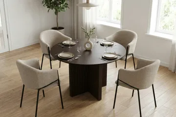 Edda spisegruppe rund 110 cm Røget eg med 4 Filip spisestole - Røget eg - Møbler - Borde - Spisebordssæt