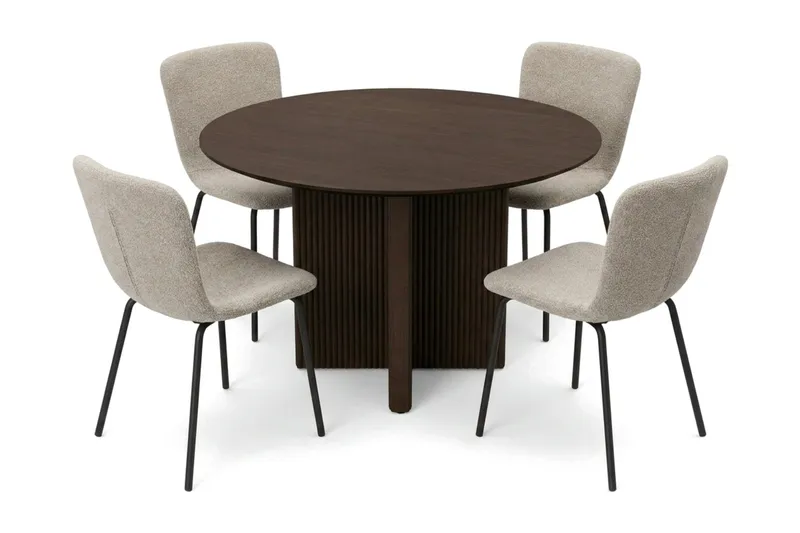 Edda spisegruppe rund 110 cm Røget eg med 4 Katy spisestole - Røget eg - Møbler - Borde - Spisebordssæt