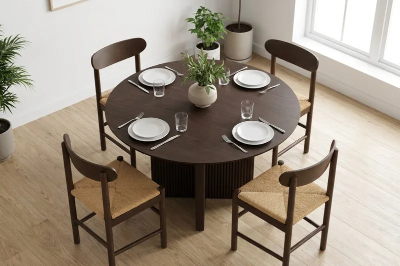 Edda spisegruppe rund 110 cm røget eg med 4 Malte spisestole - Røget eg - Møbler - Borde - Spisebordssæt