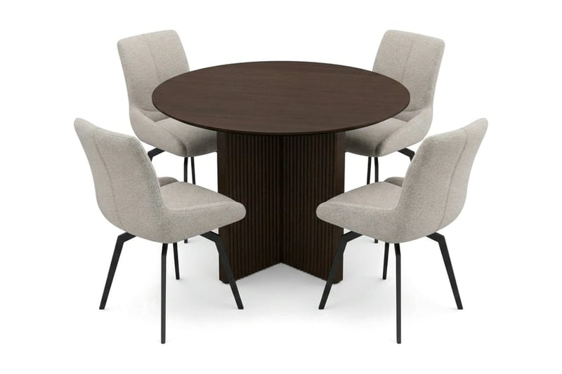 Edda spisegruppe rund 110 cm Røget eg med 4 Mora spisestole - Røget eg - Møbler - Borde - Spisebordssæt