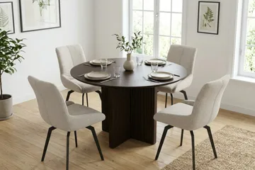 Edda spisegruppe rund 110 cm Røget eg med 4 Mora spisestole - Røget eg - Møbler - Borde - Spisebordssæt