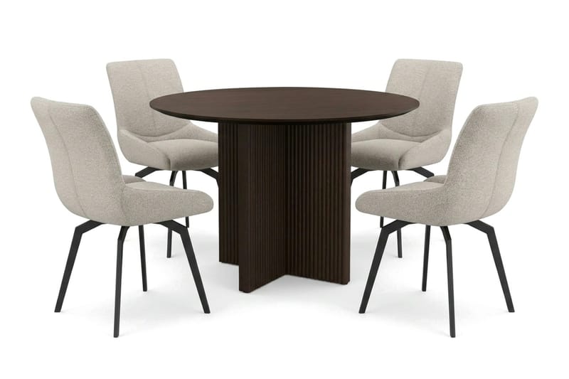 Edda spisegruppe rund 110 cm Røget eg med 4 Mora spisestole, Røget eg