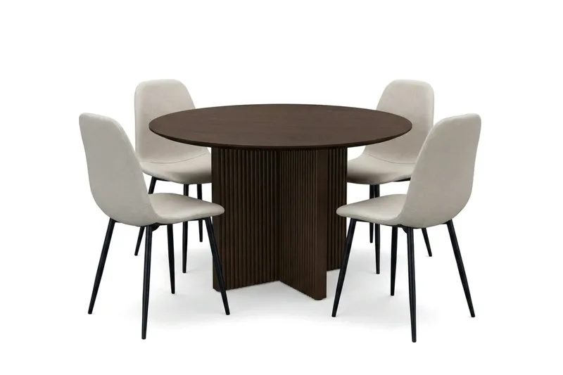 Edda Spisegruppe rund 110 cm Røget Eg med 4 Nibe Spisebordsstole, Røget eg