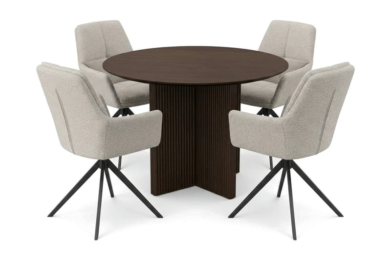 Edda spisegruppe rund 110 cm Røget eg med 4 Torsby spisestole - Røget eg - Møbler - Borde - Spisebordssæt