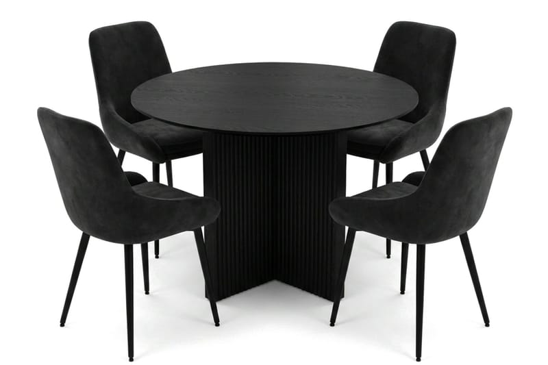 Edda spisegruppe rund 110 cm Sort med 4 Alsarp spisestole - Sort - Møbler - Borde - Spisebordssæt