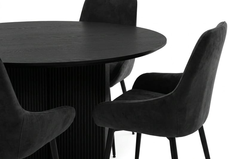 Edda spisegruppe rund 110 cm Sort med 4 Alsarp spisestole - Sort - Møbler - Borde - Spisebordssæt
