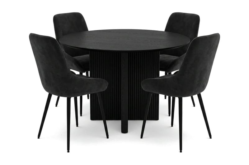 Edda spisegruppe rund 110 cm Sort med 4 Alsarp spisestole, Sort