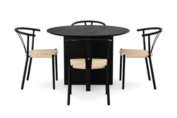 Edda spisegruppe rund 110 cm sort med 4 Elysia-spisestole - Sortbejdset eg - Møbler - Borde - Spisebordssæt