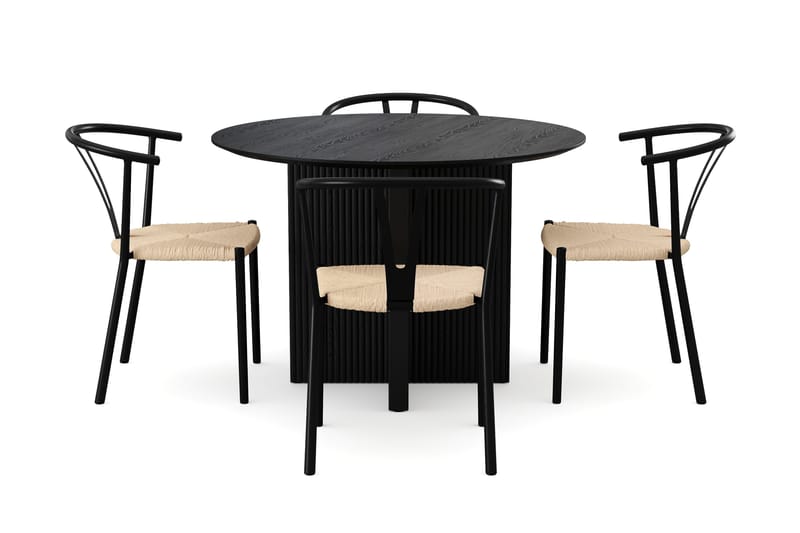 Edda spisegruppe rund 110 cm sort med 4 Elysia-spisestole - Sortbejdset eg - Møbler - Borde - Spisebordssæt