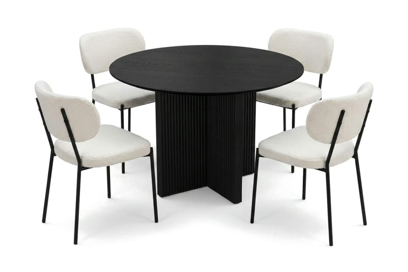 Edda spisegruppe rund 110 cm Sort med 4 Gemmiano spisestole - Sort - Møbler - Borde - Spisebordssæt