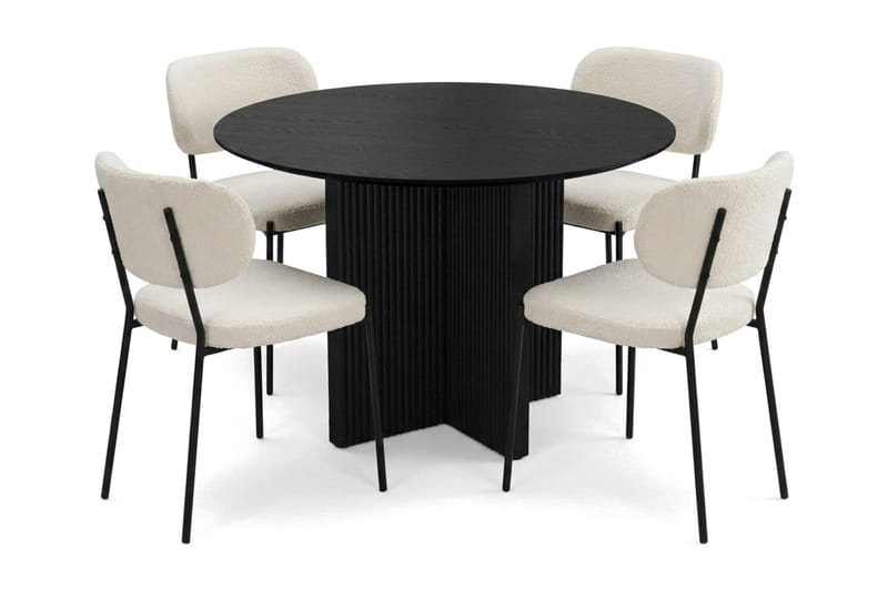Edda spisegruppe rund 110 cm Sort med 4 Gemmiano spisestole, Sort