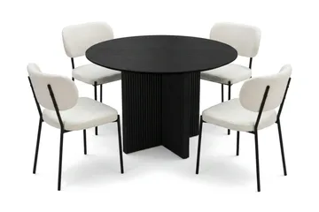 Edda spisegruppe rund 110 cm Sort med 4 Gemmiano spisestole - Sortbejdset eg - Møbler - Borde - Spisebordssæt