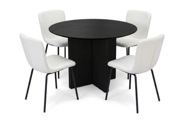 Edda spisegruppe rund 110 cm sort med 4 Katy spisebordsstole - Sortbejdset eg - Møbler - Borde - Spisebordssæt