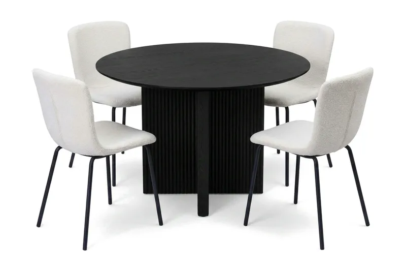 Edda spisegruppe rund 110 cm sort med 4 Katy spisestole, Sort
