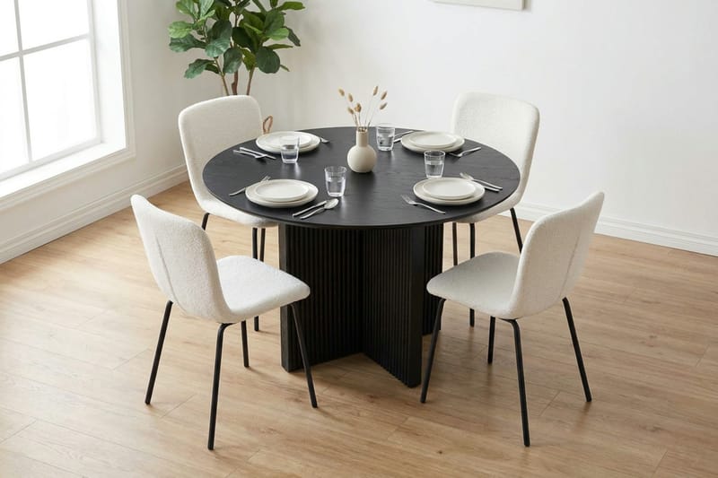 Edda spisegruppe rund 110 cm sort med 4 Katy spisestole - Sort - Møbler - Borde - Spisebordssæt