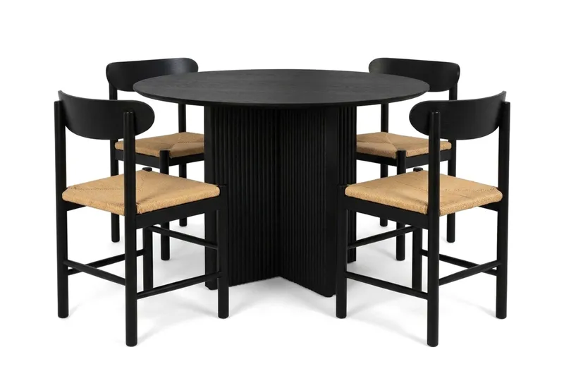 Edda spisegruppe rund 110 cm sort med 4 Malte spisestole, undefined