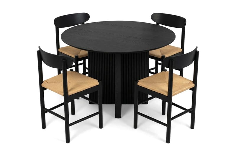 Edda spisegruppe rund 110 cm sort med 4 Malte spisestole - Møbler - Borde - Spisebordssæt