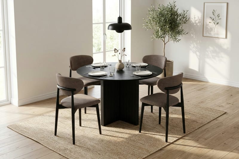 Edda spisegruppe rund 110 cm sort med 4 Molly spisebordsstole - Sort - Møbler - Borde - Spisebordssæt