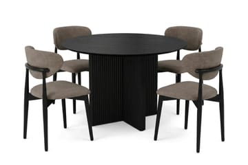 Edda spisegruppe rund 110 cm sort med 4 Molly spisebordsstole - Sortbejdset eg - Møbler - Borde - Spisebordssæt