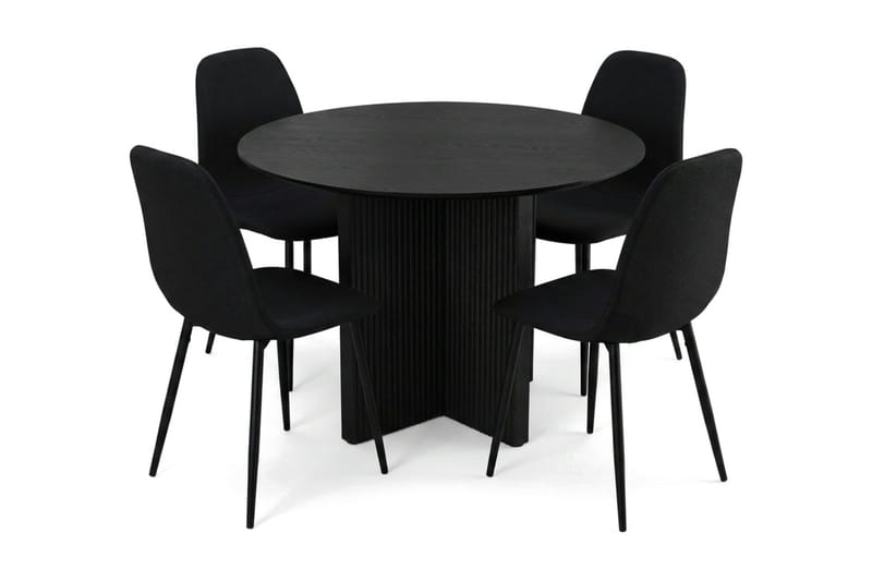 Edda spisegruppe rund 110 cm sort med 4 Nibe spisestole, Sort