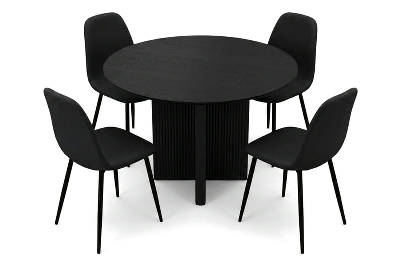 Edda spisegruppe rund 110 cm sort med 4 Nibe spisestole - Sort - Møbler - Borde - Spisebordssæt