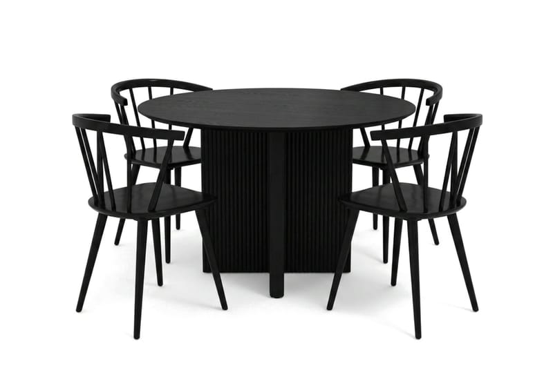 Edda spisegruppe rund 110 cm Sort med 4 Tyrö spisestole - Sort - Møbler - Borde - Spisebordssæt