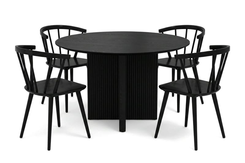 Edda spisegruppe rund 110 cm Sort med 4 Tyrö spisestole, Sort