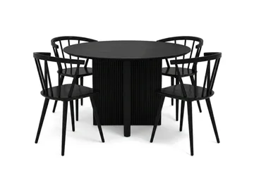 Edda spisegruppe rund 110 cm Sort med 4 Tyrö spisestole - Sortbejdset eg - Møbler - Borde - Spisebordssæt