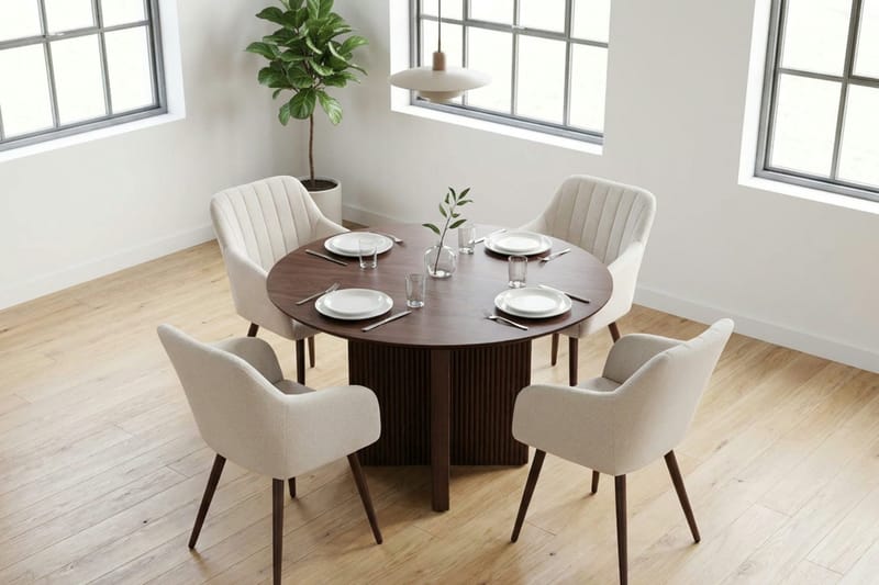 Edda spisegruppe rund 110 cm valnød med 4 Filippa spisebordsstole - Valnød - Møbler - Borde - Spisebordssæt
