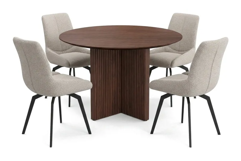 Edda spisegruppe rund 110 cm Valnød med 4 Mora spisestole, Valnød