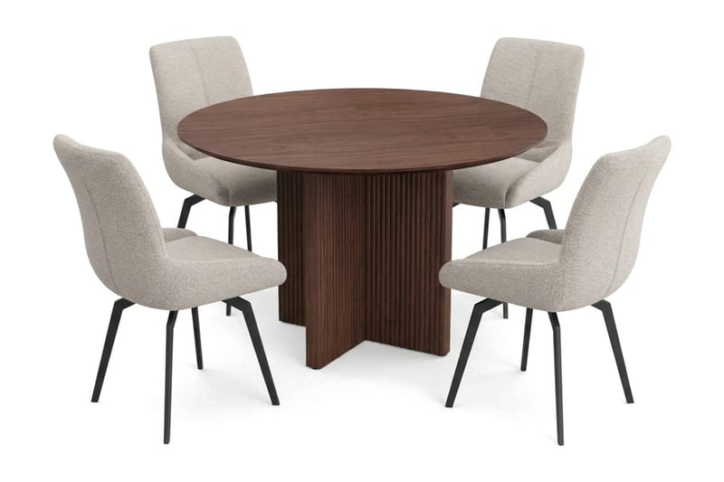 Edda spisegruppe rund 110 cm Valnød med 4 Mora spisestole - Valnød - Møbler - Borde - Spisebordssæt