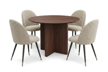 Edda spisegruppe rund 110 cm Valnød med 4 Torsby spisestole - Valnød - Møbler - Borde - Spisebordssæt