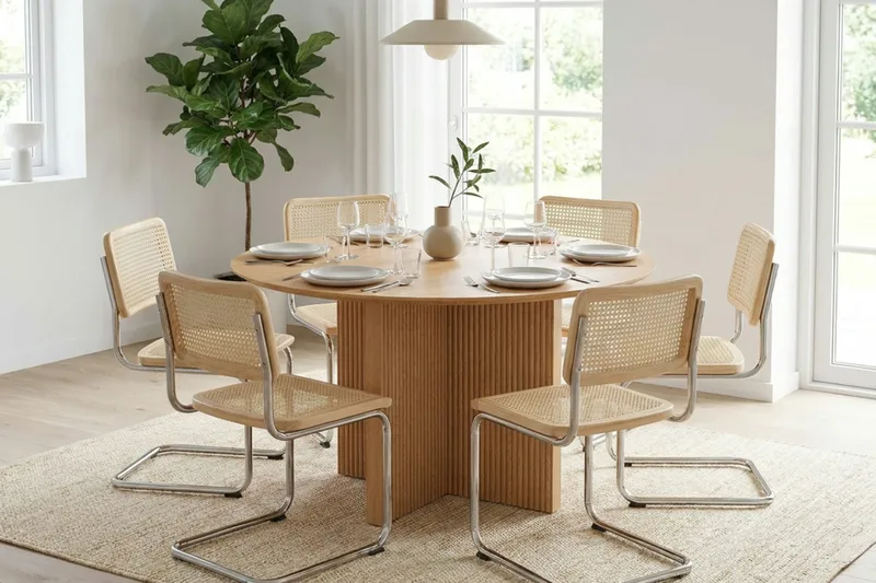 Edda spisegruppe rund 130 cm eg med 6 Build spisebordsstole - Eg - Møbler - Borde - Spisebordssæt