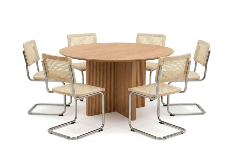 Edda spisegruppe rund 130 cm eg med 6 Build spisestole - Eg - Møbler - Borde - Spisebordssæt